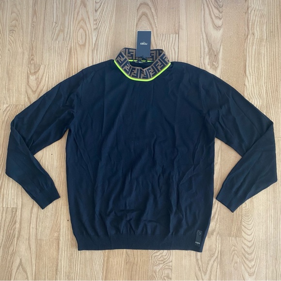 Fendi Other - Fendi Zucca Print Merino Wool Turtleneck Sweater Black Neon Italy Fashion Logo